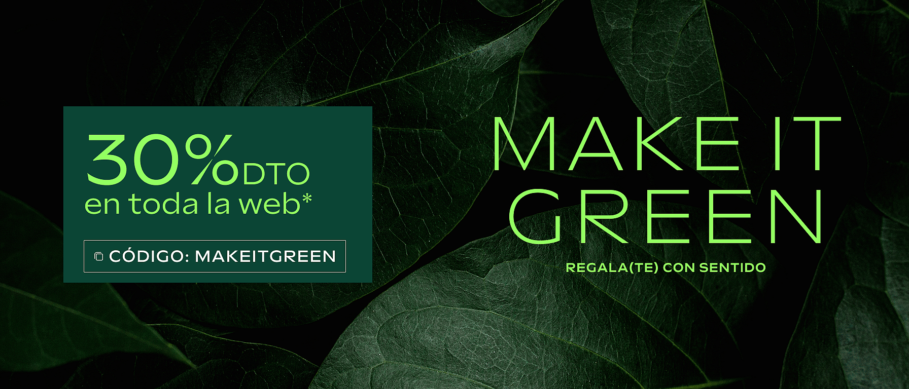 Fondo de plantas donde se anuncia la promoción del Black Friday: 30% de descuento en la web