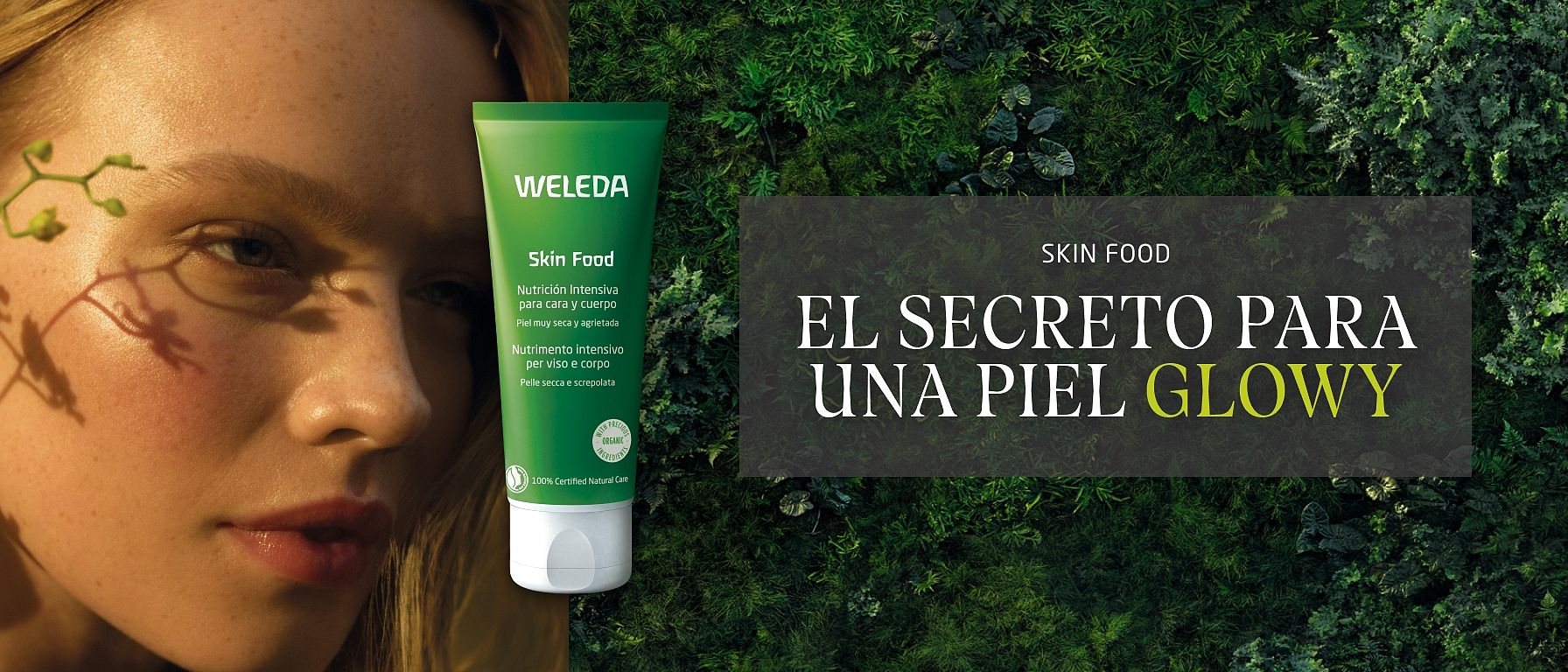 Modelo con la piel ligeramente iluminada gracias a la crema Skin Food