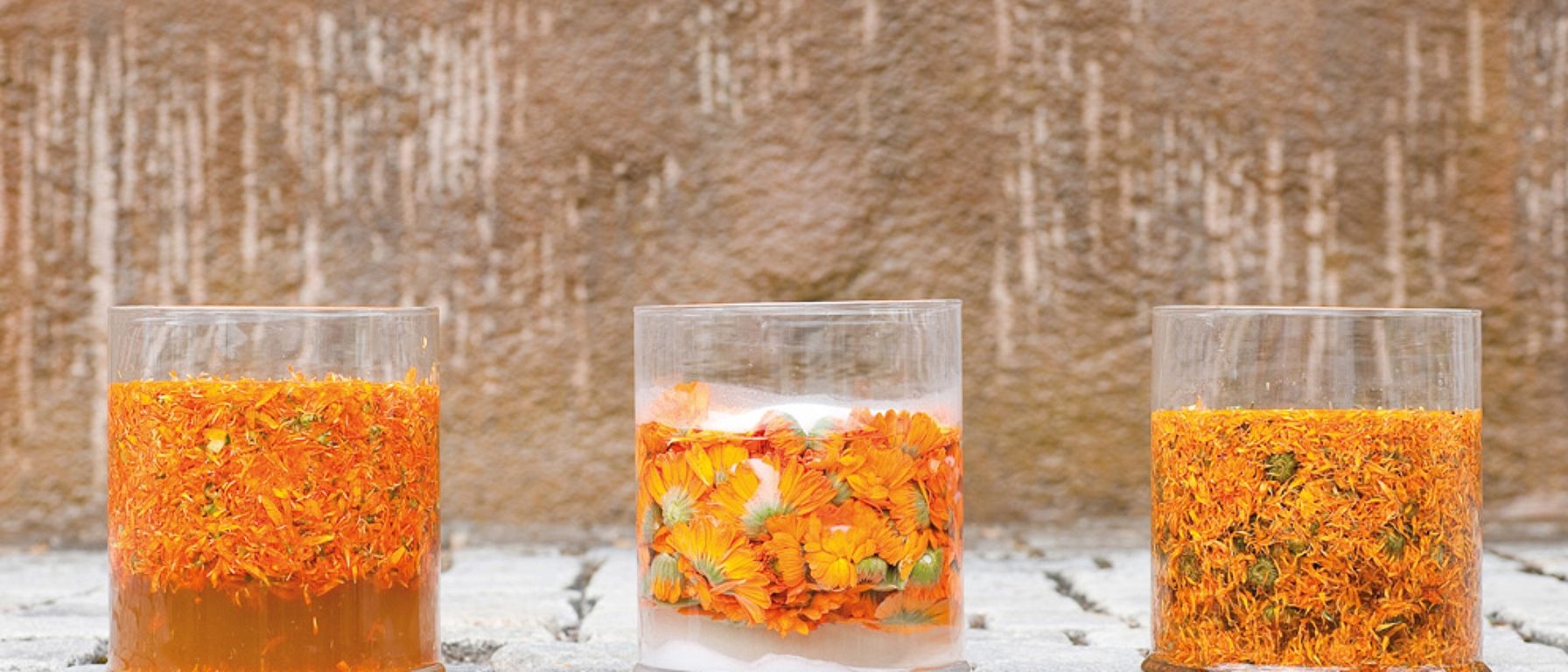 Flores de caléndula en vasos