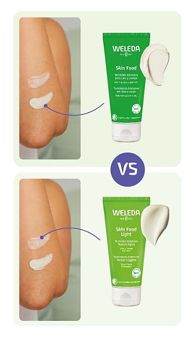 diferencia de texturas skin food vs skin food light de weleda