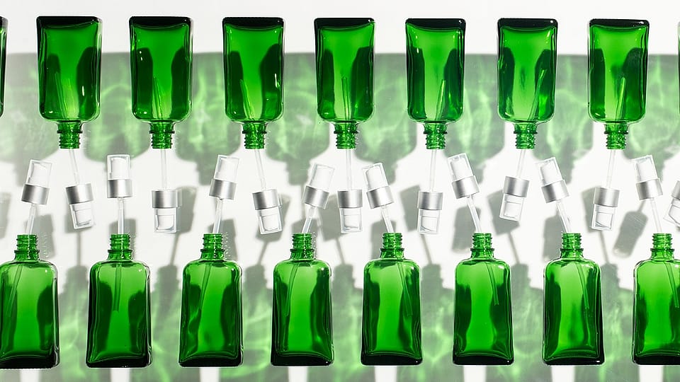 envases de vidrio reciclables verdes de weleda