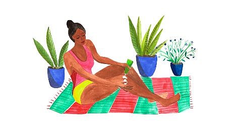 ilustracion chica tomando el sol con skin food