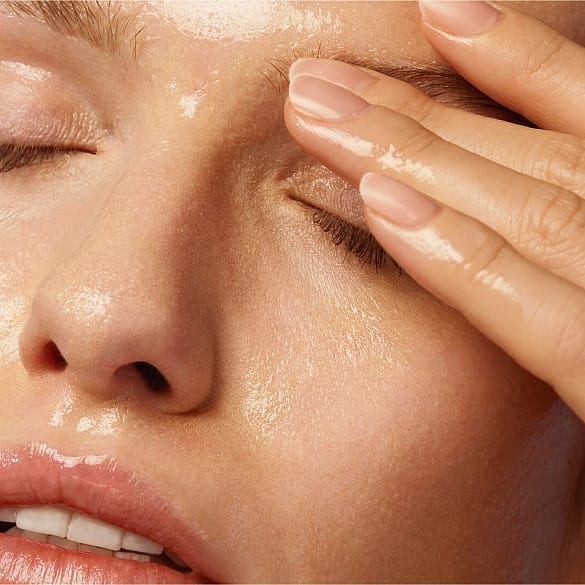mujer haciendo limpieza facial