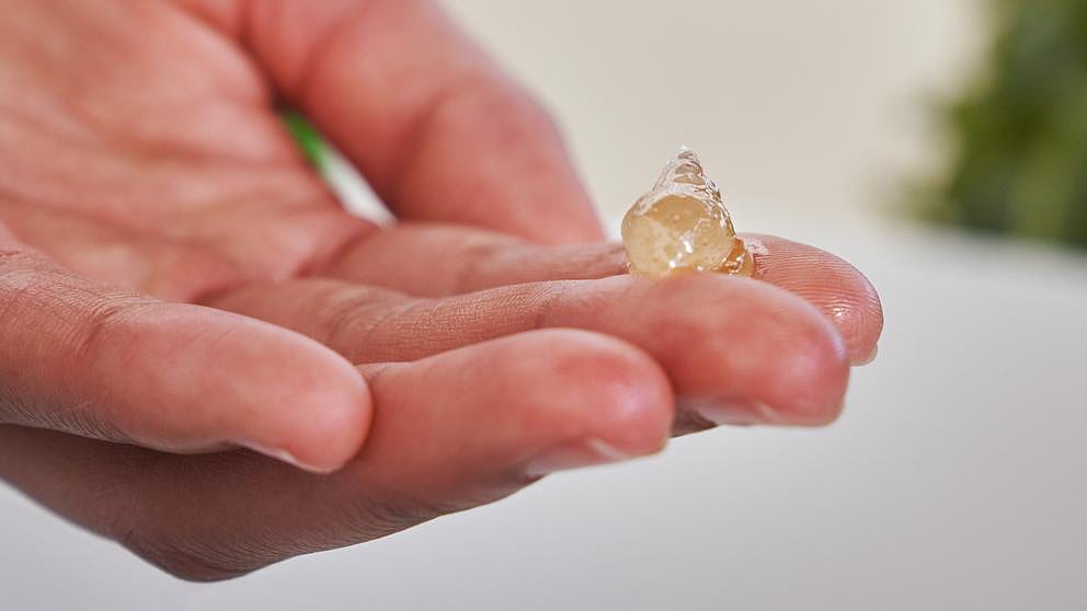 mano sujetando una gota de bálsamo limpiador de skin food