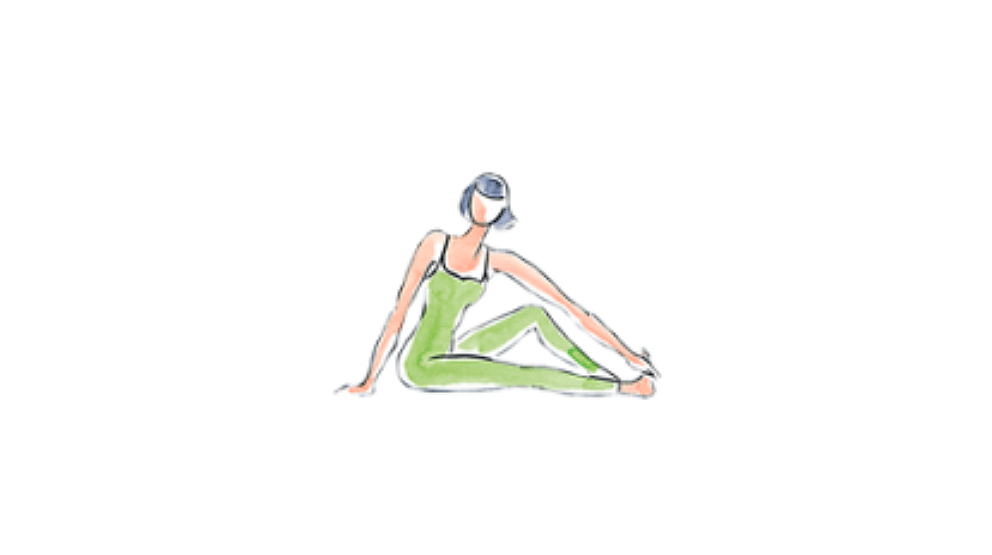 Illustration of a woman sitting upright with one leg bent