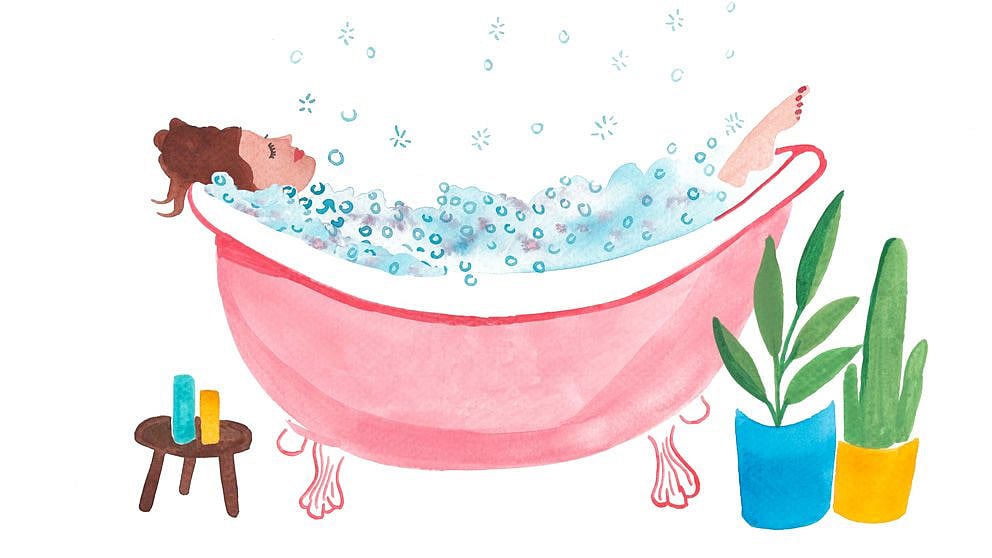 ilustracion chica dandose un baño